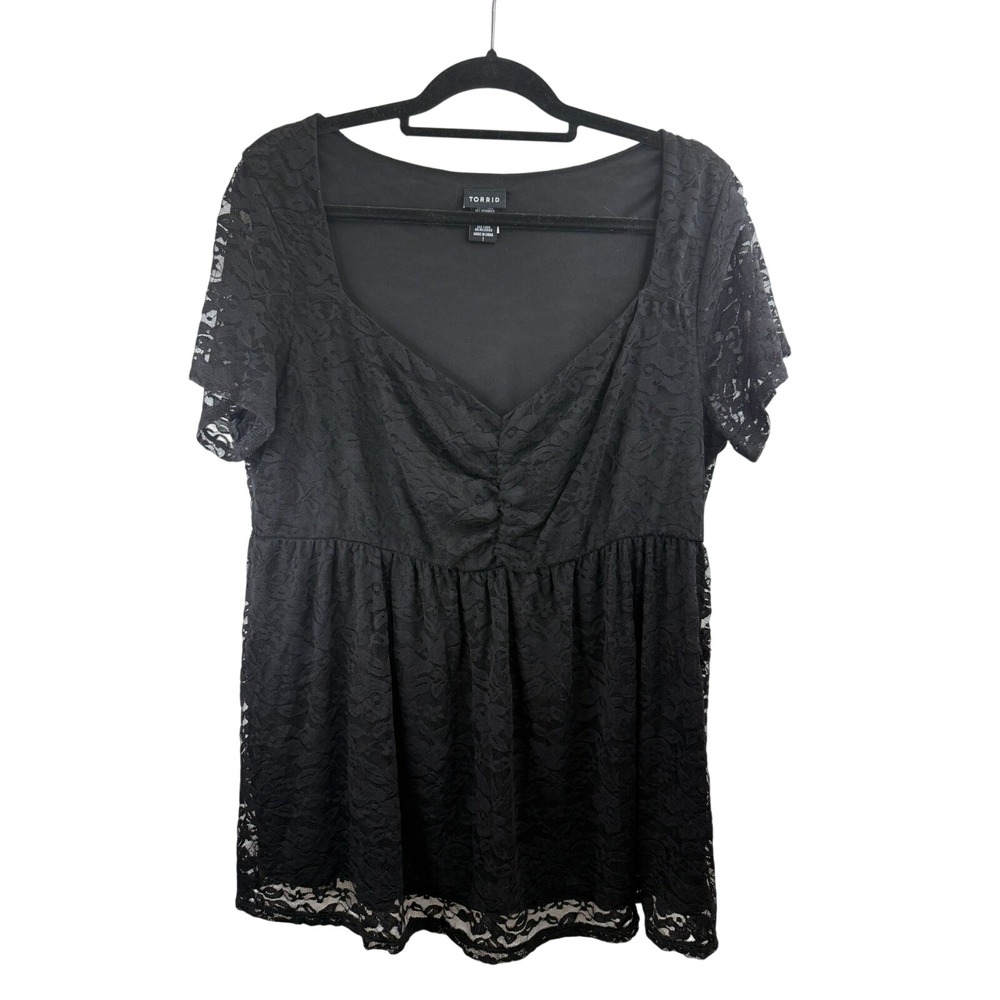Torrid Plus‎ Size Black Lace Babydoll Top Short Sleeve Blouse